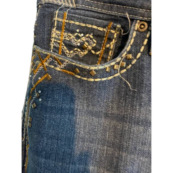 Retro Y2K Gene Culture Womens 10/32 Blue Embroidered Rhinestone Indie Jeans - Picture 6 of 12